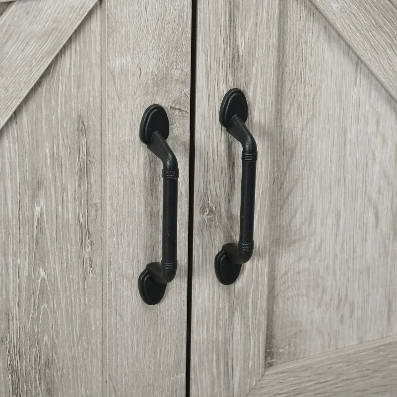 HOMCOM Farmhouse Double Door Coffee Bar Cabinet, Kitchen Cabinet with Bottom Shelf for Entryway, Living Room, Stone Gray