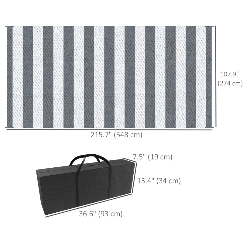 Outsunny Reversible Outdoor RV Rug, Patio Floor Mat, 9' x 18' Plastic Straw Rug for Backyard, Deck, Beach, Camping, Grey & White