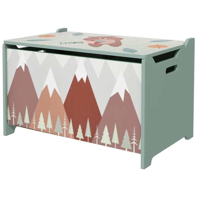 Qaba Toy Box, Kids Storage Chest with Lid, Safety Hinges and Groove Handles, Toy Storage Organizer with Mountain Pattern for Boys, Girls, Green