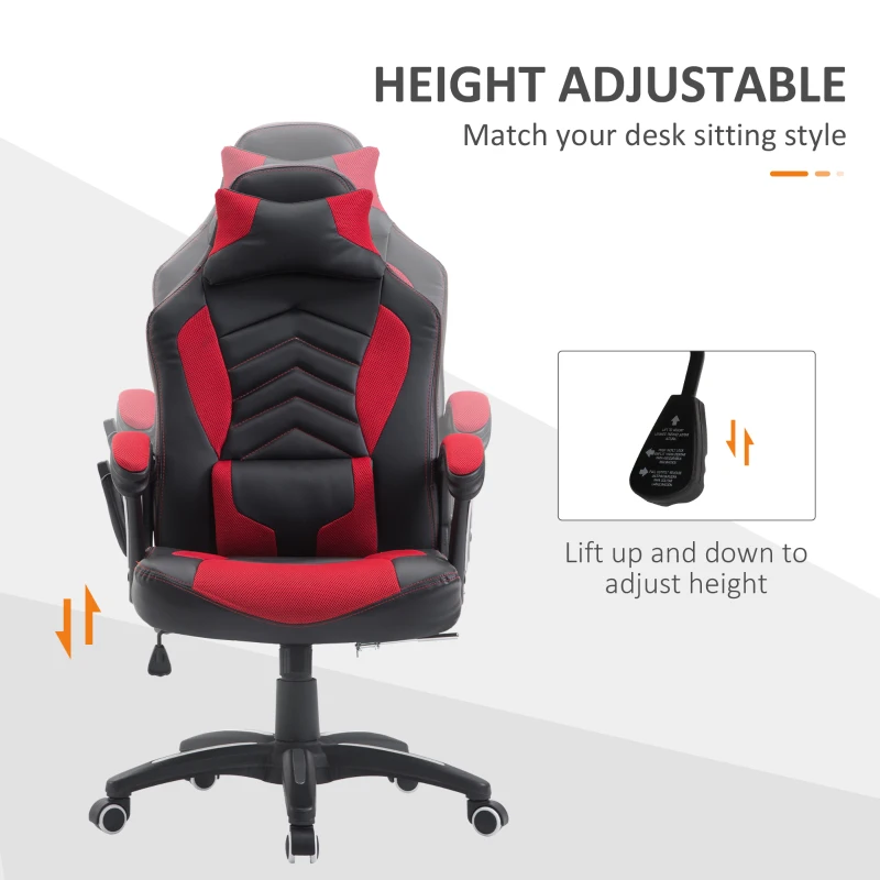HOMCOM 6 Vibrating Point Massage Computer Gaming Chair 5 Modes, Racing Style Heated Desk Chair Swivel Rolling Chair with Headrest, Red / Black