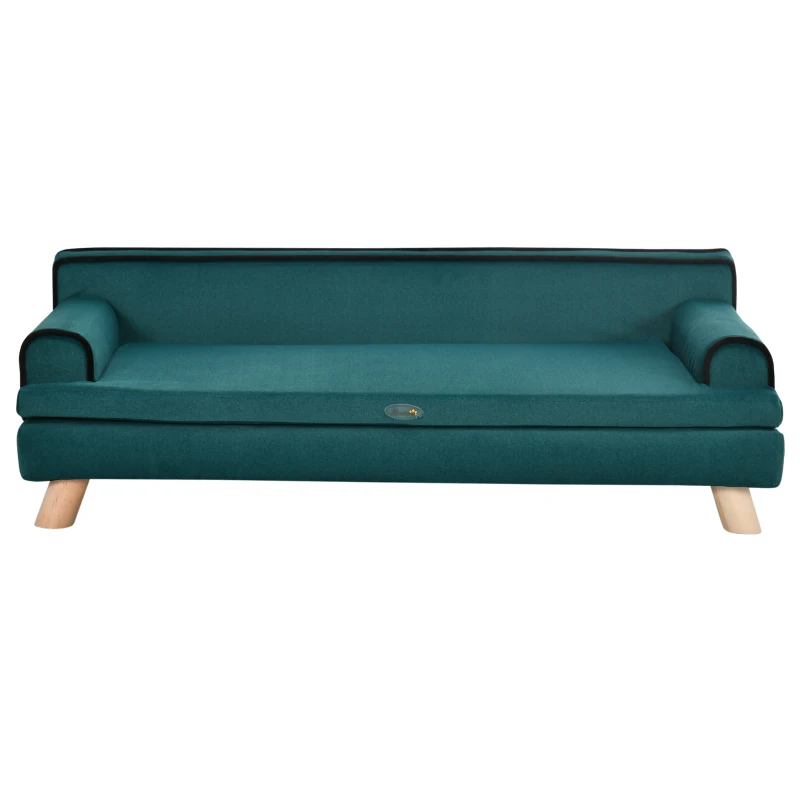 PawHut Large Dog Couch for a Fancy Dog Bed, Elevated Dog Sofa Bed with Washable Cover, Wooden Legs, Teal