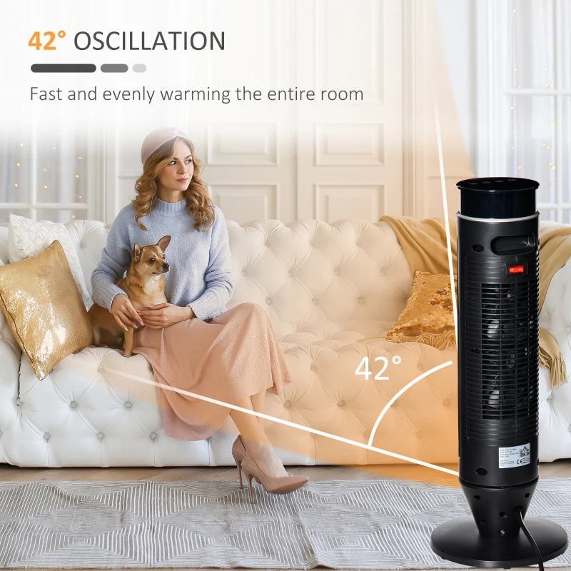 HOMCOM 2-In-1 Tower Heater, Indoor Electric Space Heater with Oscillation, Remote Control, 8H Timer, Three Heating Modes(High, Low, Fan), 750W/1500W