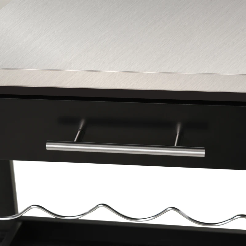 HOMCOM Room Essentials Portable Stainless Steel Top Kitchen Cart with Storage Drawer 3-Tier