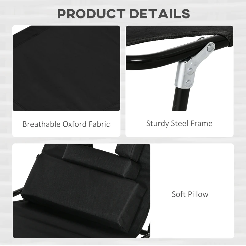 Outsunny 2PCS Adjustable Outdoor Lounge Chair, Garden Folding Chaise Lounge with Face Hole Reclining Tanning Chair Seat, Folding Camping Beach Lounging Bed w/ Head Support Black