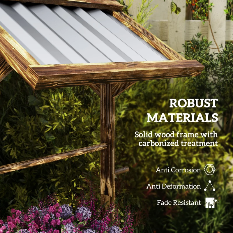 Outsunny Wooden Wishing Well Planter, Raised Garden Bed with Galvanized Canopy, Hexagon Raised Flower Bed for Garden, Tan