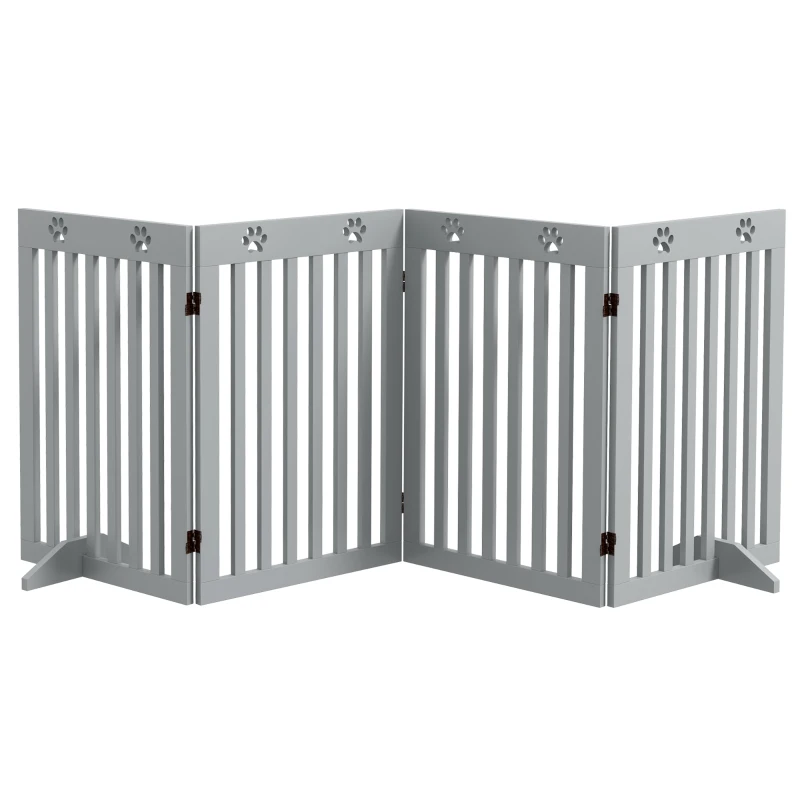 PawHut 80" Extra Wide Freestanding Pet Gate with Support Feet, Light Grey