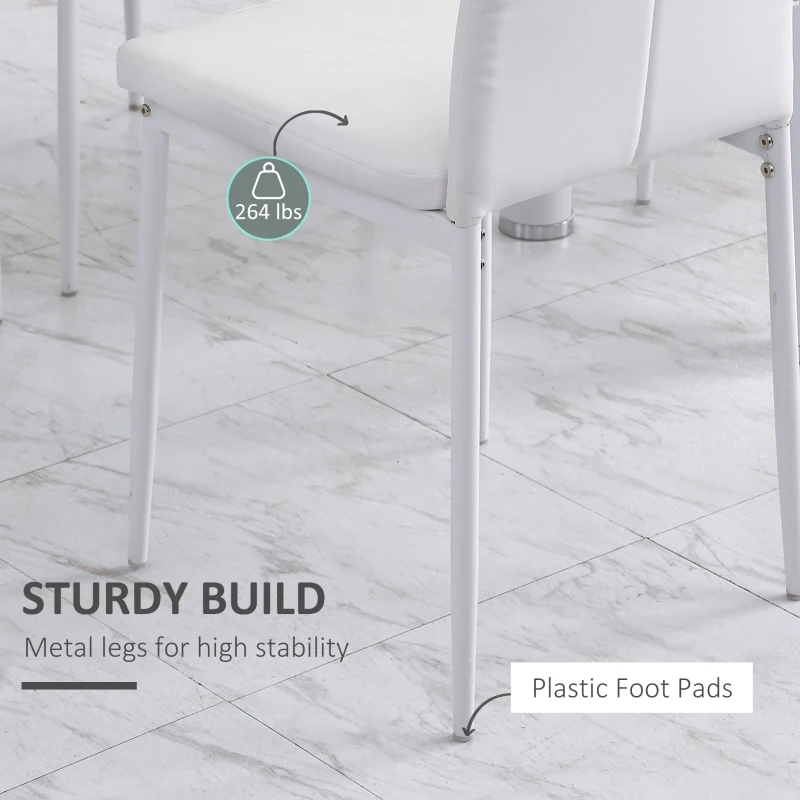 HOMCOM Set of 4 Modern Style Dining Chairs, Button Tufted High Back Side Chairs with Upholstered Seat, Steel Legs, White