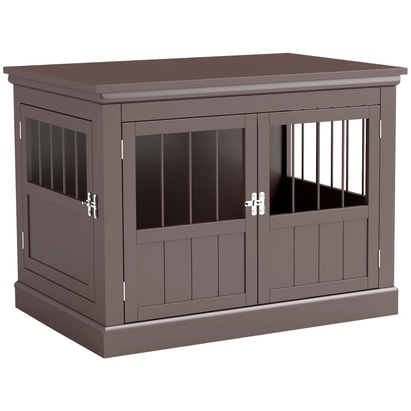 PawHut 31" Dog Crate Furniture End Table with Three Doors for Small Dogs, Coffee