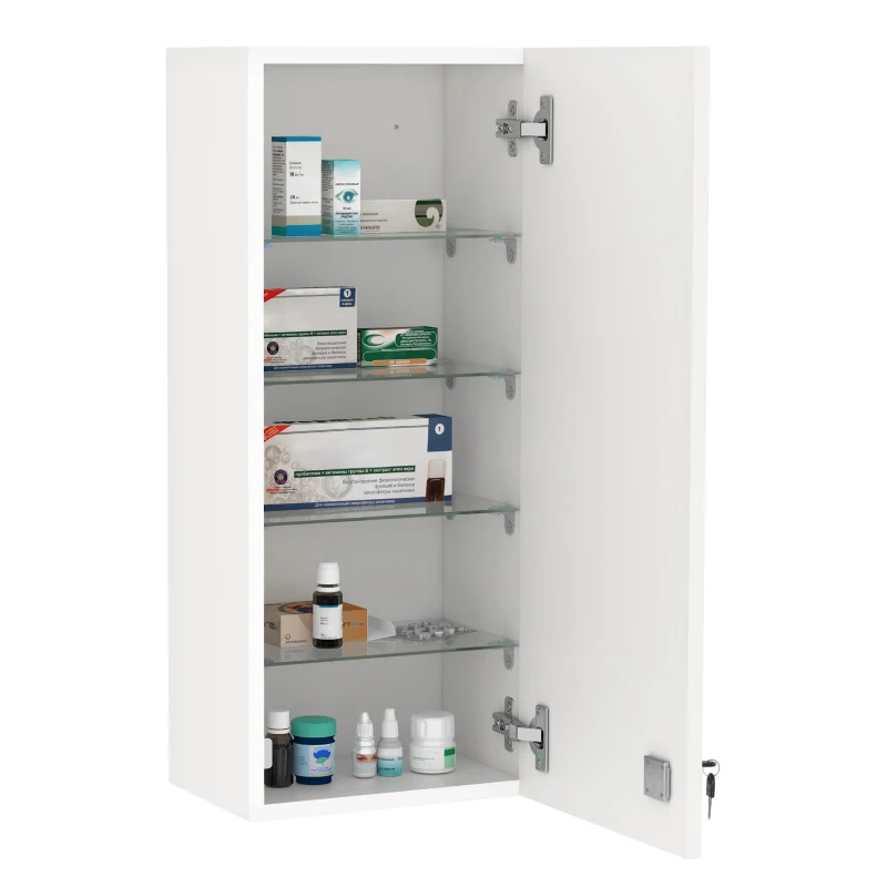 kleankin Wall Mount Medicine Cabinet, 5-tier Lockable Bathroom Cabinet with 2 Keys and Adjustable Shelves, White