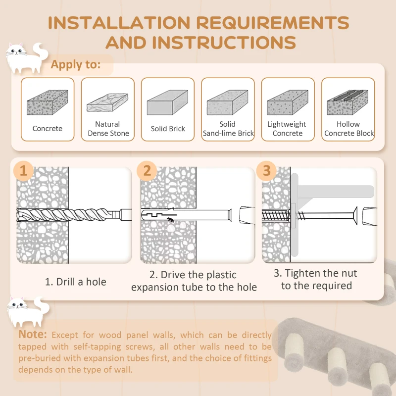 PawHut 3PCs Cat Wall Shelves w/ Scratching Post, Perches, Steps, Ladder, Light Grey