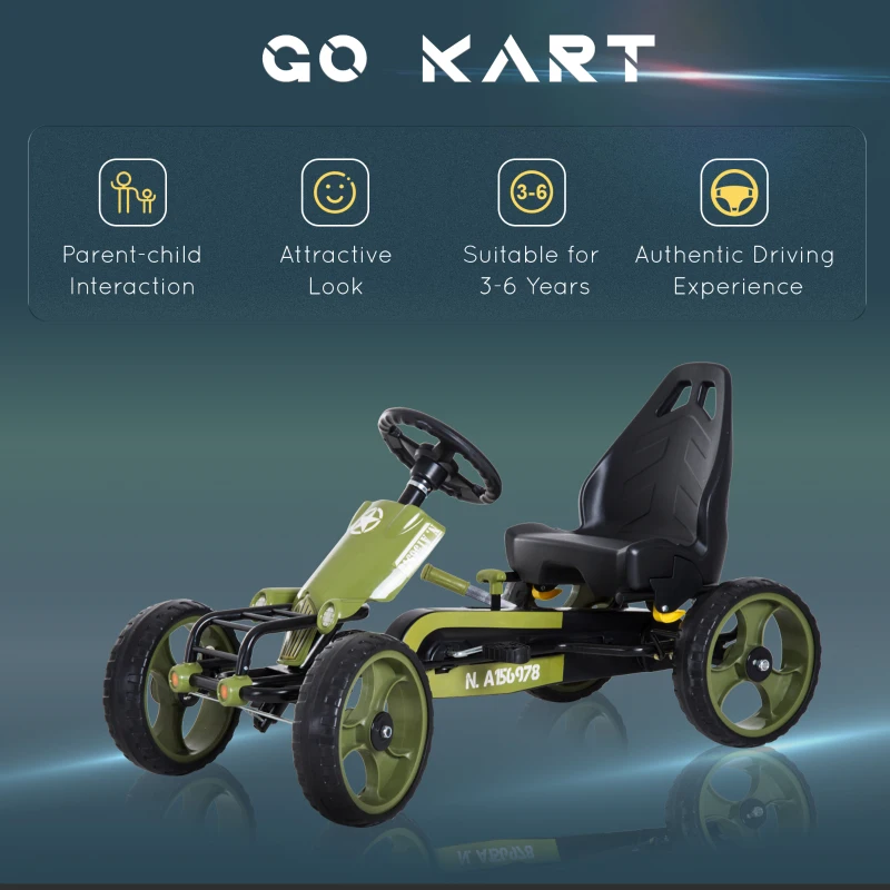 Aosom Pedal Go Kart for Kids with Adjustable Seat for 3-6 Year Old Boys and Girls, Green