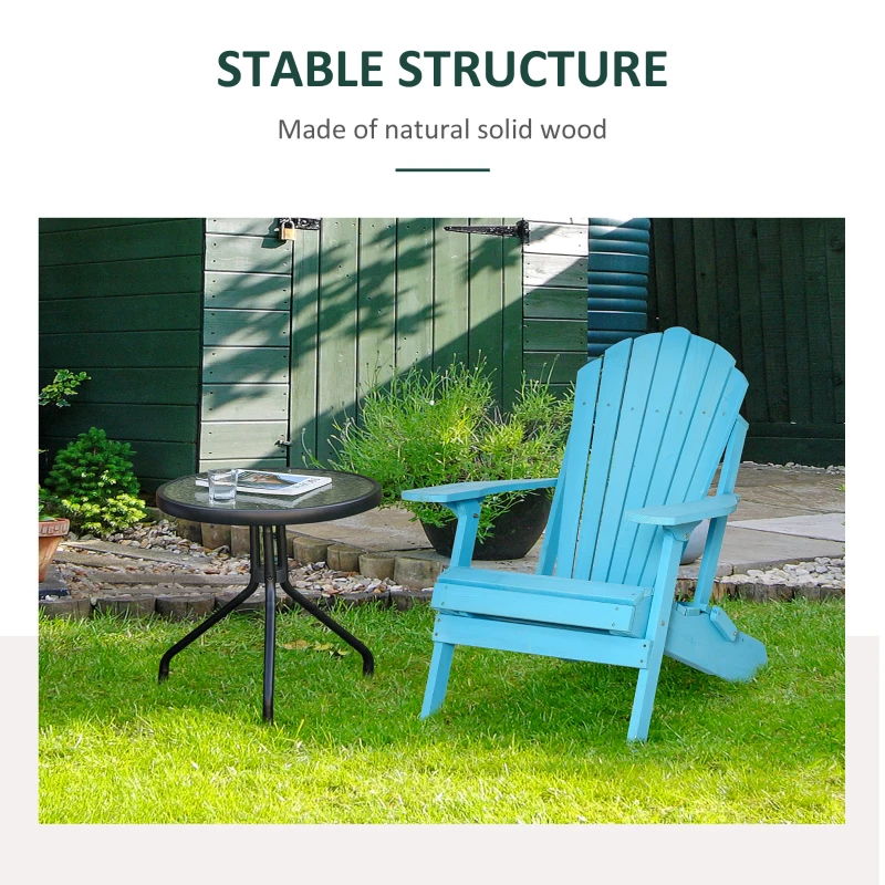 Outsunny Folding Adirondack Chair with Ottoman, Outdoor Wooden Lounger for Patio, Porch, Poolside, Garden, Blue