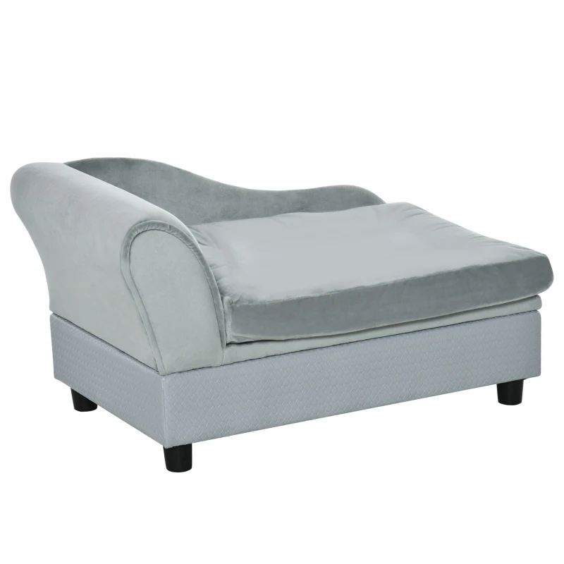 PawHut Luxury Fancy Dog Couch with Hidden Storage, Small Dog Sofa Bed with 2" Soft Foam, Modern Pet Furniture for Puppies & Little Breeds, Pale Gray