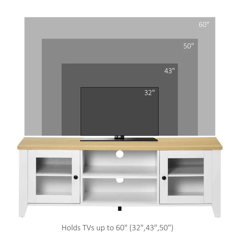 HOMCOM Fireplace TV Stand for TVs up to 60 inches, Wood TV Cabinet w/ Storage Doors or Living Room, Office, White and Oak