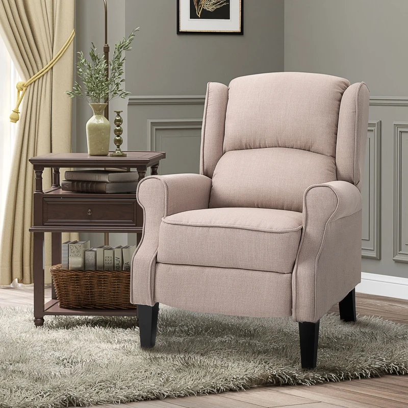HOMCOM Vibration Massage Recliner Chair for Living Room with Heat,  Wingback Single Sofa, Modern Linen Fabric Push Back Reclining Chair with Footrest, Side Pocket, Dark Beige