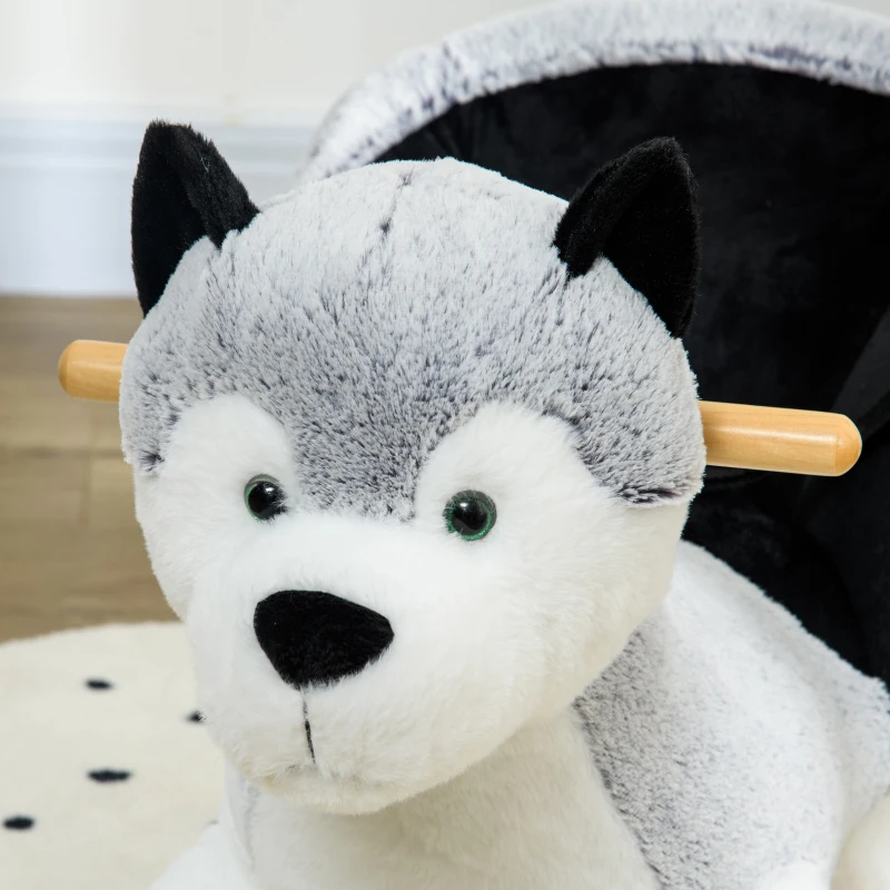 Qaba Toddler Rocking Chair Husky-Themed Rocking Animal with Wooden Base, Seat Belt for Kids 18-36 Months