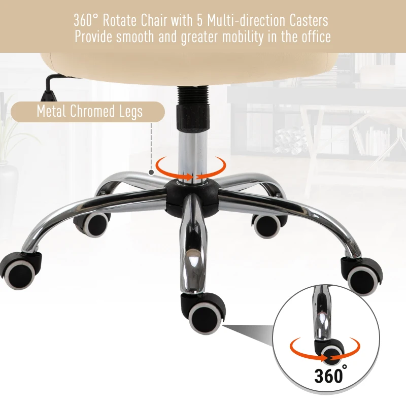 Vinsetto PU Leather Home Office Chair, Button Tufted Desk Chair with Padded Armrests, Adjustable Height and Swivel Wheels, Beige