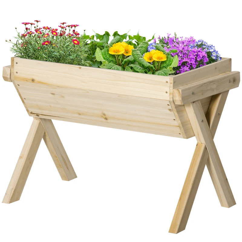 Outsunny Elevated Planter Box with Legs, Wooden Raised Garden Bed with Bed Liner and Drainage Holes, for Backyard, Patio to Grow Vegetables, Herbs, and Flowers