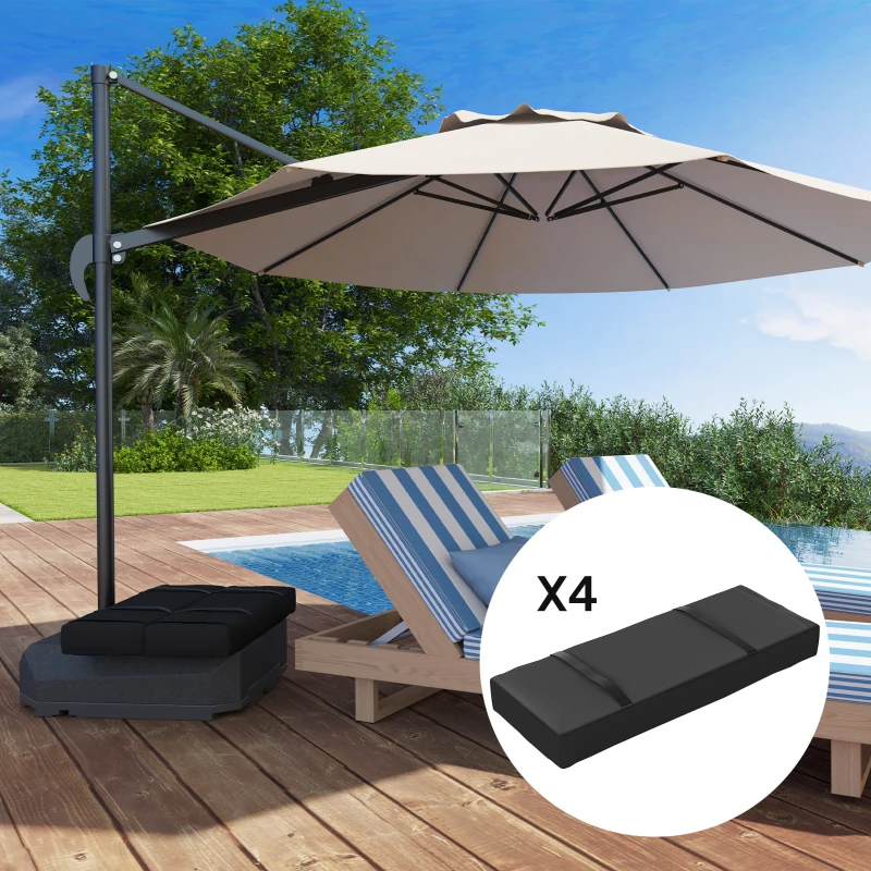 Outsunny 4PCS Patio Umbrella Base Weight Bag, Umbrella Stand Weights with Handles, 33 lbs with Sand Filling, Patio Umbrella Weights for Offset/Cantilever Umbrella Stand Base, Black