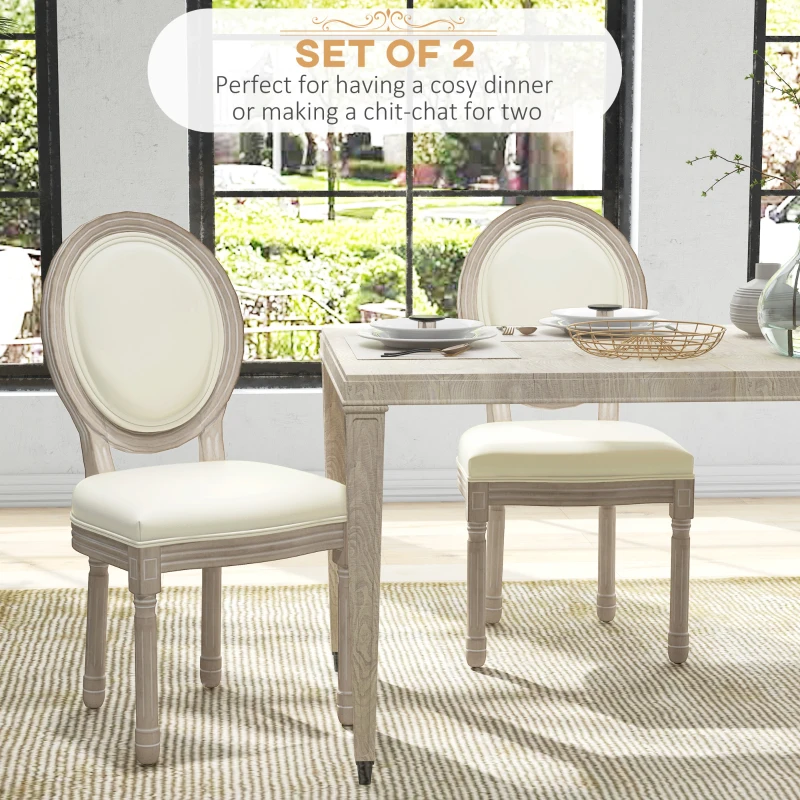 HOMCOM Dining Chairs Set of 2, French Vintage Style Kitchen Chairs with PU Leather Upholstery and Wooden Legs for Dining Room