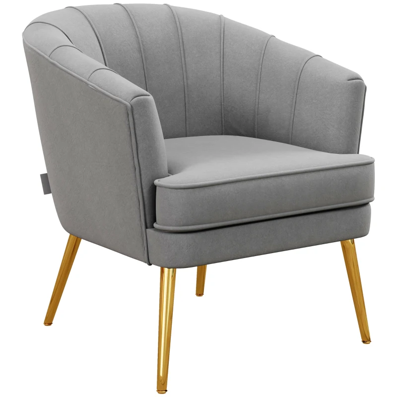 HOMCOM Fabric Armchair, Modern Accent Chair with Gold Metal Legs for Living Room, Bedroom, Home Office, Grey