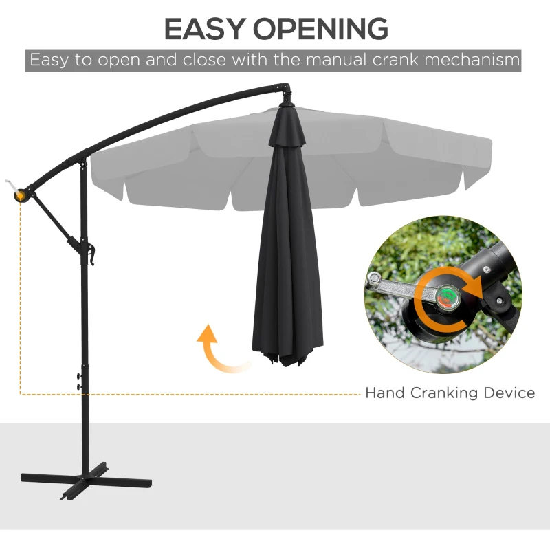 Outsunny 11 FT Cantilever Patio Umbrella Offset Parasol with Cross Base and 8 Ribs for Garden, Black