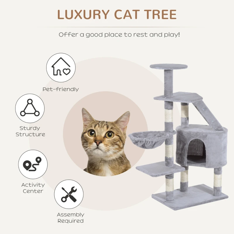 PawHut 49” Deluxe Cat Tree Furniture Scratching Pet Tower Kitten Play Post (Grey)