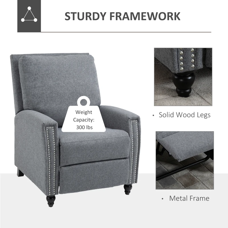 HOMCOM Modern Push Back Manual Recliner Chair Fabric Upholstered Armchair Home Lounge Sofa for Living Room & Bedroom