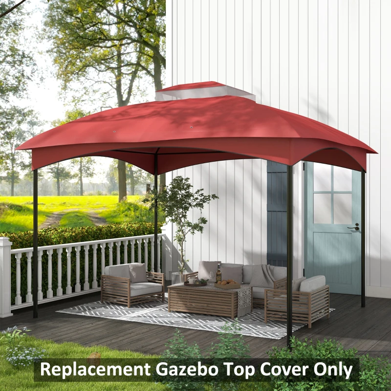 Outsunny 10' x 12' 2-Tier Gazebo Cover, Patio Gazebo Canopy Replacement with Drainage Holes for 84C-210 Series, Wine Red