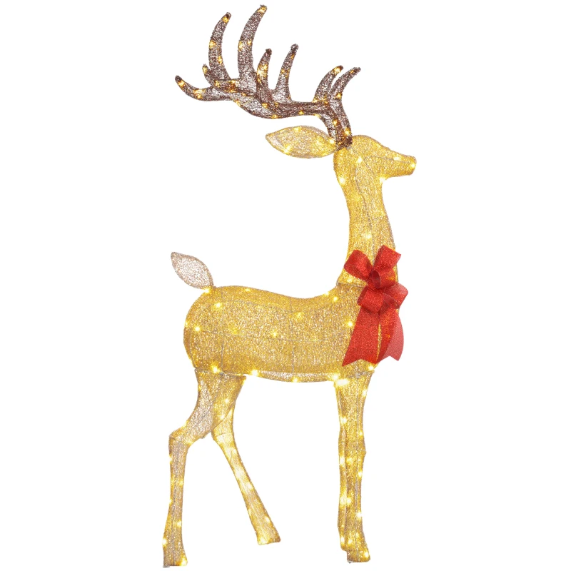 Outsunny Light Up Reindeer Yard Decoration, Lighted Deer Christmas Decoration with LED Lights for Indoor, Outdoor, Lawn, Gold