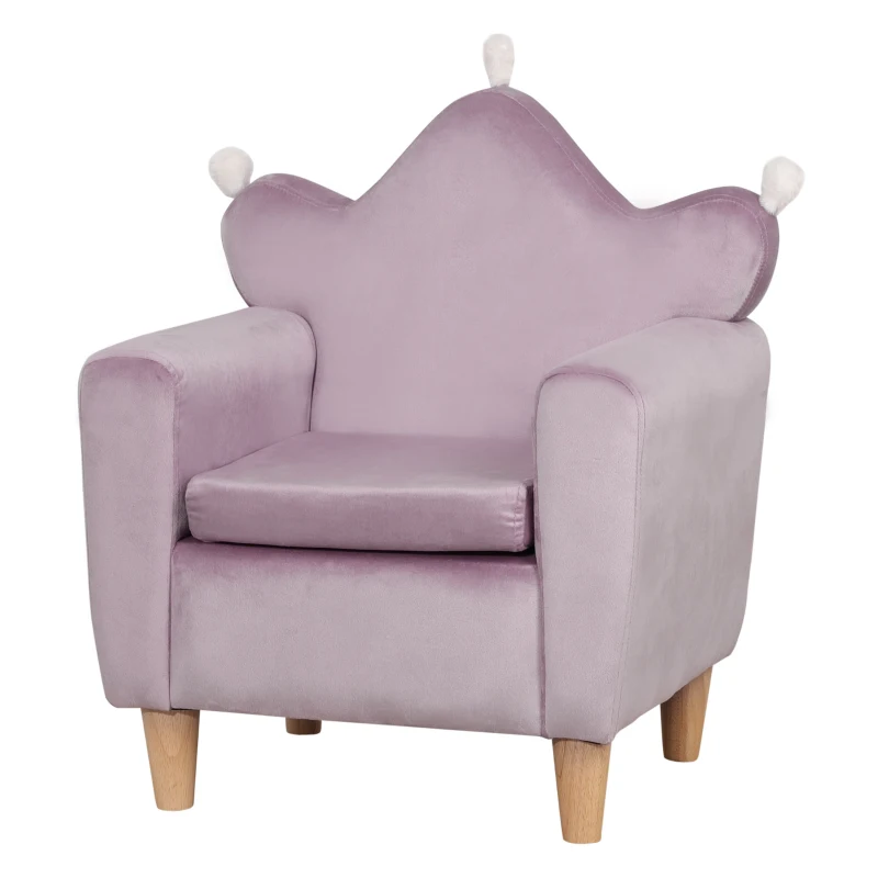 Qaba Kids Sofa, Armrest Chair for Preschool, Toddler Couch for Kids Room, Kindergarten, Dutch Velvet, Eucalyptus Wood, Purple