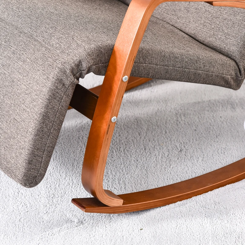 HOMCOM Rocking Chair with Adjustable Footrest, Padded Cushion, Removable Side Pocket & Soft Pillow for Living Room, Bedroom, Natural Wood frame Linen Touch, Brown