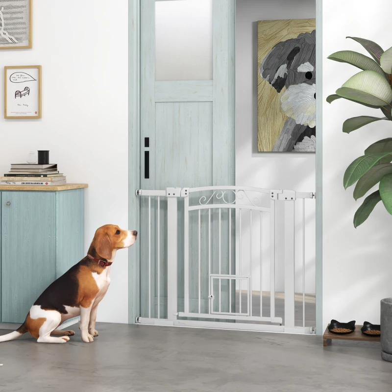 PawHut Dog Gate, Walk Through Pet Gate w/ Small Pet Door, Auto Close, for Doorways, House, Stair, 30"-41" W x 30" H