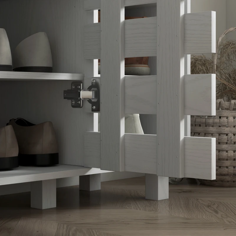 HOMCOM Shoe Cabinet, 21 Pair Shoe Storage Cabinet Organizer with 5-tier Double Door Cupboard and 5-tier Open Shelves, White