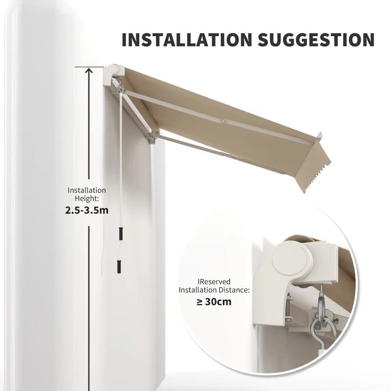 Outsunny 10' x 8' Manual Retractable Awning, Sun Shade Shelter Canopy, with Aluminum Frame and UV Protection for Patio Deck Yard Window Door, Beige