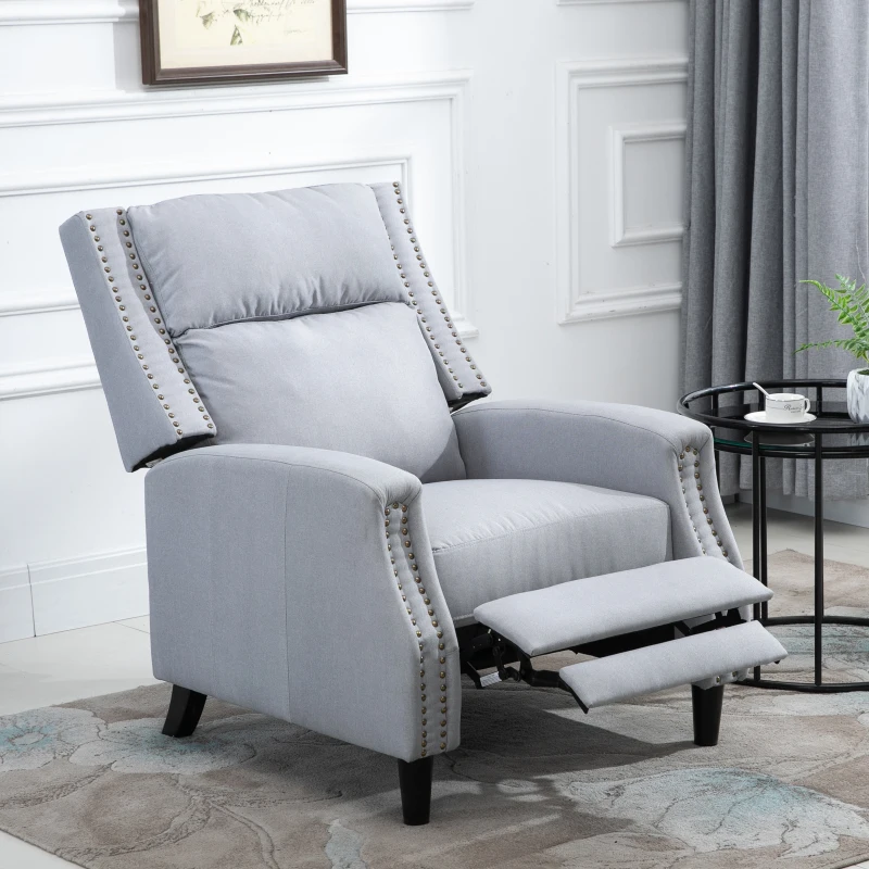HOMCOM Manual Recliner Single Sofa Chair with Pushback, Accent Lounge Arm Chair with Retractable Footrest, Grey