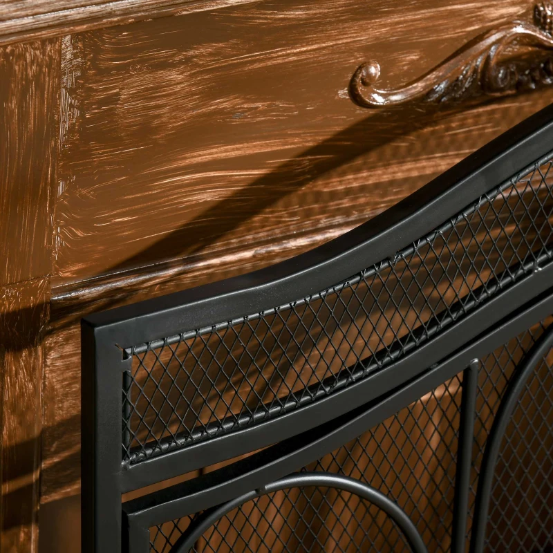 HOMCOM 2-Panel Mesh Fireplace Screen Cover with Double Doors, Steel Fire Spark Guard Cover, 34x35in Art Modern Decoration for Living Room, Black