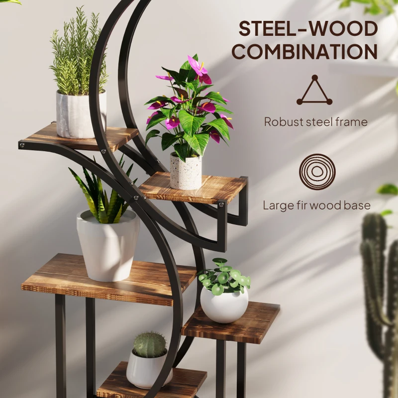 Outsunny Plant Stand Indoor, 8 Tier 62" S-Shaped Plant Shelf, Corner Plant Rack for Multiple Plants, Carbonised Finish