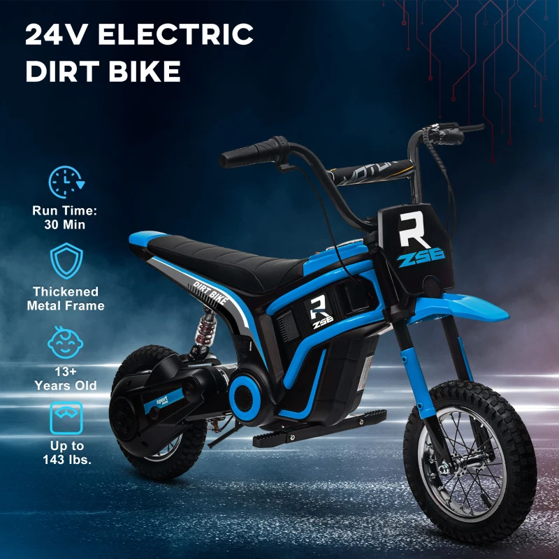 Aosom 24V 350W Electric Dirt Bike Up to 15 MPH w/ Twist Grip Throttle, Blue