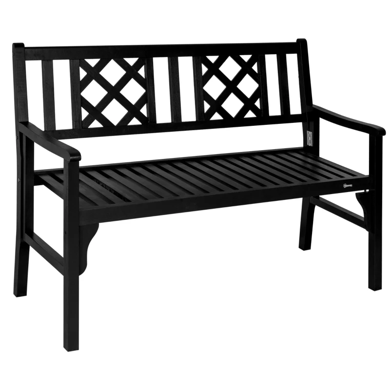 Outsunny Foldable Garden Bench, 2-Seater Patio Wooden Bench, Loveseat Chair with Backrest and Armrest for Patio, Porch or Balcony, Black