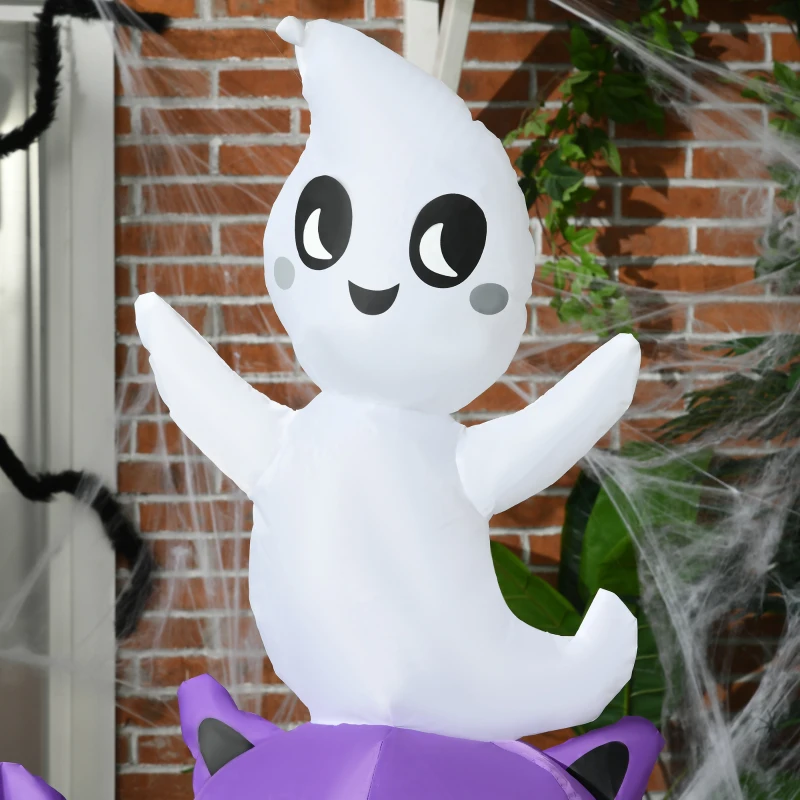 HOMCOM 6FT Halloween Inflatable Ghost Bat Pumpkin Black Cat Pole W/ LED Lights