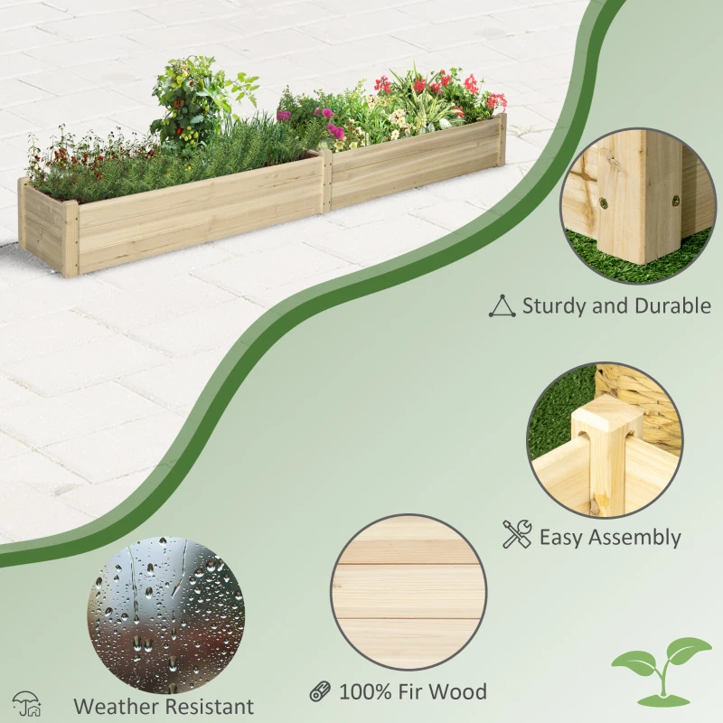 Outsunny 96" x 24" x 10" Wooden Raised Garden Bed with 2 Planter Boxes and Non-woven Fabric Liner for Patio, Natural