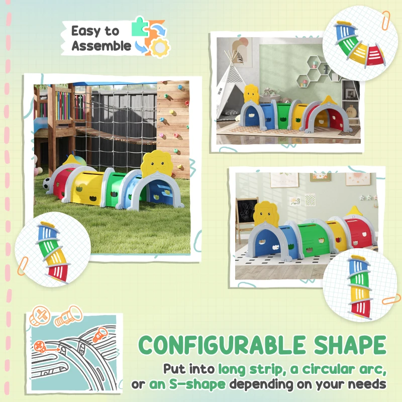 Qaba Kids Play Tunnel for Children 3-6 Years to Crawl and Climb, Lion Design