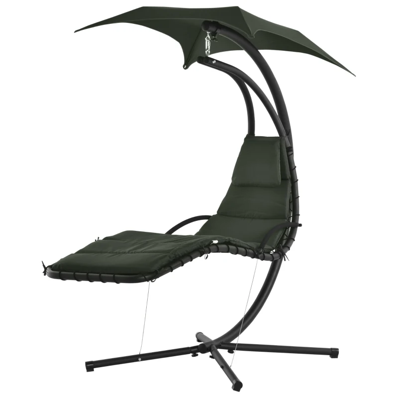 Outsunny Floating Chaise Lounge Outdoor Porch Swing Chair Hanging Hammock Reclining Seat  w/ Arc Stand & Canopy Umbrella Charcoal Grey