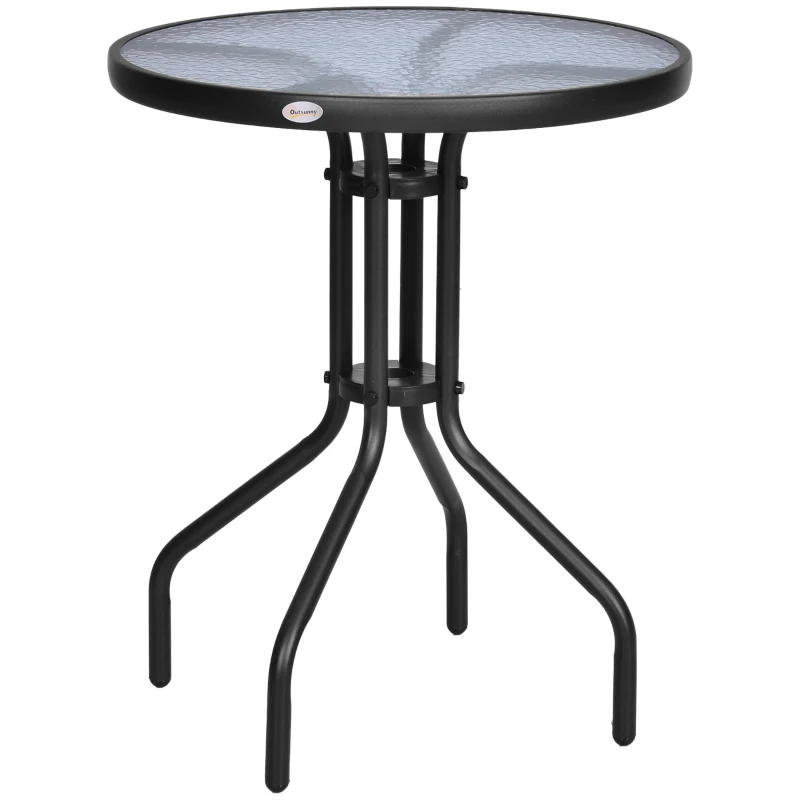 Outsunny 24" Patio Table Round Tempered Glass Top Outdoor Dining Steel Frame Backyard