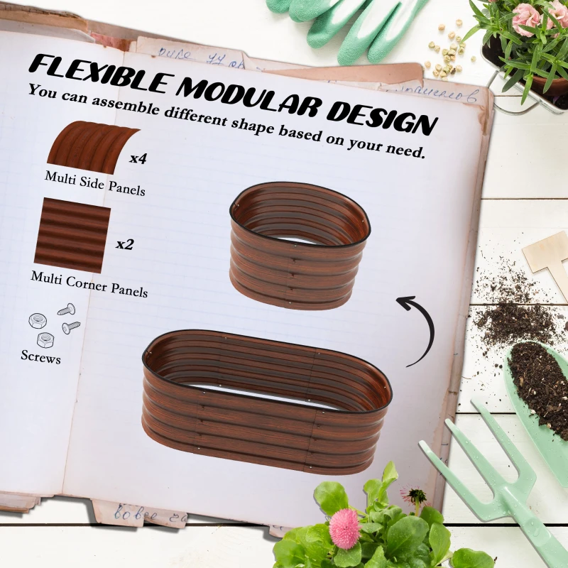 Outsunny 3.4' x 2' x 1' Galvanized Raised Garden Bed Kit, Metal Planter Box with Safety Edging, Brown