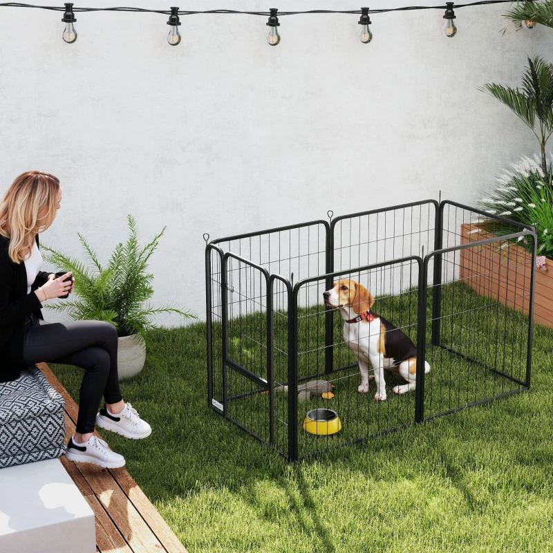PawHut 6 Panels Heavy Duty Dog Playpen Outdoor Indoor with Door & Strap, 31.5" Height Portable & Foldable Pet Playpen