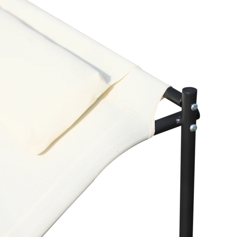 Outsunny Double Chaise Lounger Garden Rocker Sun Bed Outdoor Hammock Chair Texteline with Pillow Cream White