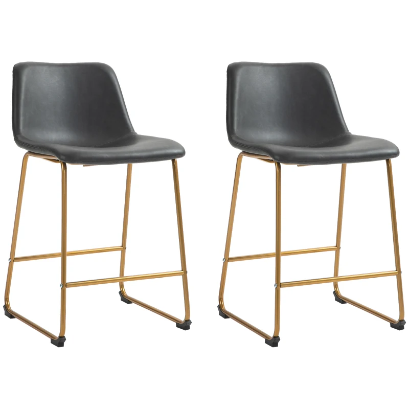 HOMCOM Counter Height Stools Set of 2, PU Leather Upholstered Stools for Kitchen Island, Modern Bar Chairs, Dark Grey