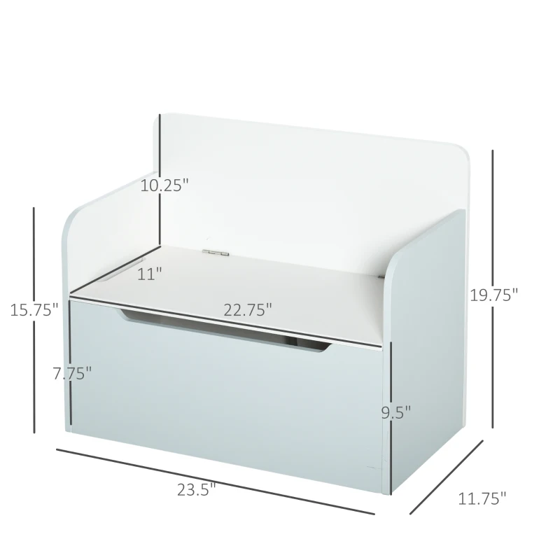 Qaba Kids Wooden Toy Storage Box Organizer Chest Chair 2 in 1 Design with Gas Stay Bar Seating Bench 23.5" x 12" x 20" Light White